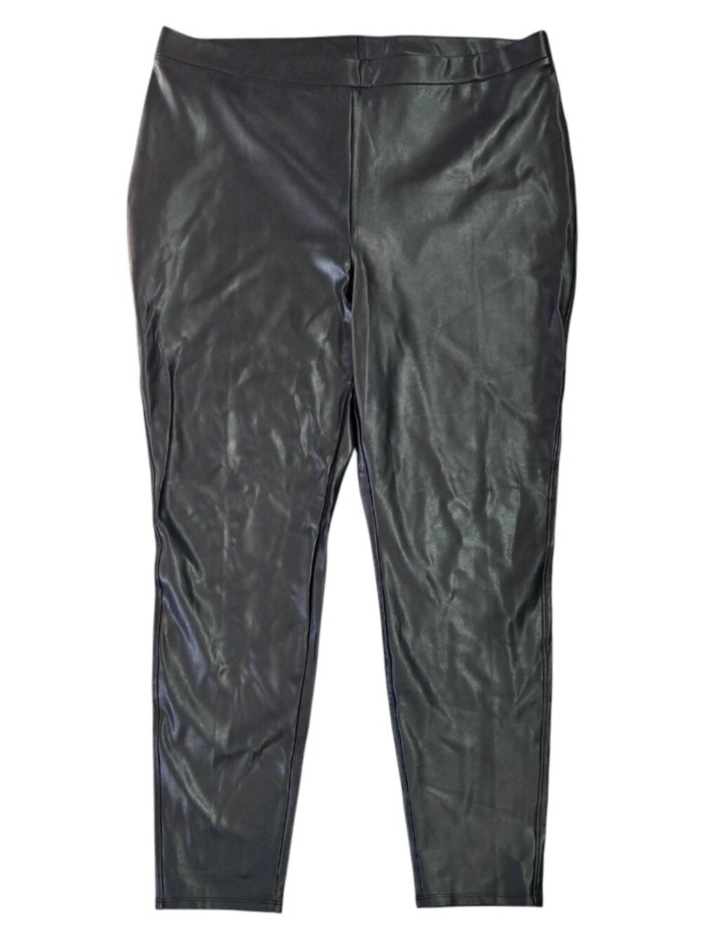 Chico's Black Faux Leather Ponte Stretch Pull On Coated Leggings Capsule